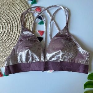 Victoria's Secret PINK Velvet Triangle Bralette Mauve Ice XL NEW